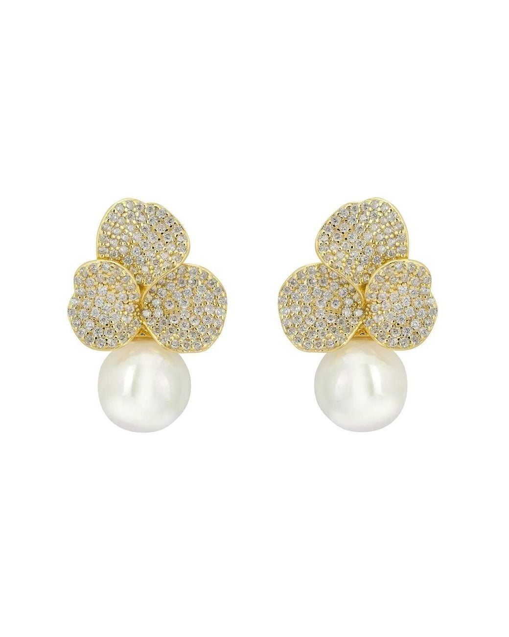 Latelita London White Iris Flower & Pearl Dangle Earrings