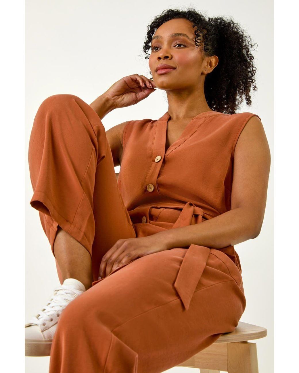 Roman Orange Petite Button Detail Pocket Jumpsuit