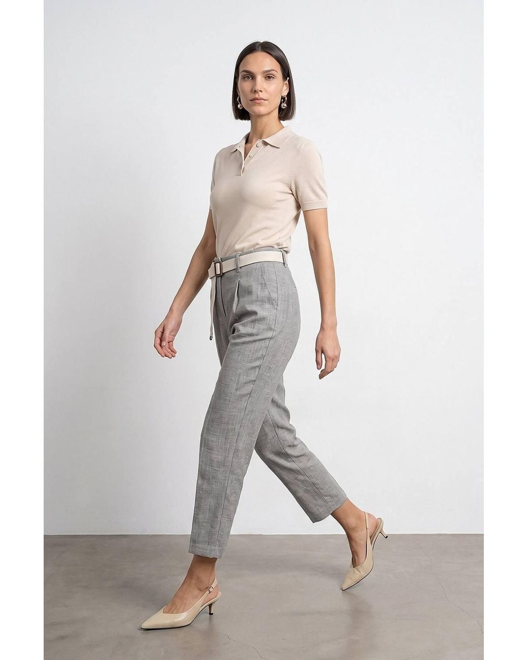 Dilvin Gray Belted Straight-Leg Ankle Trousers