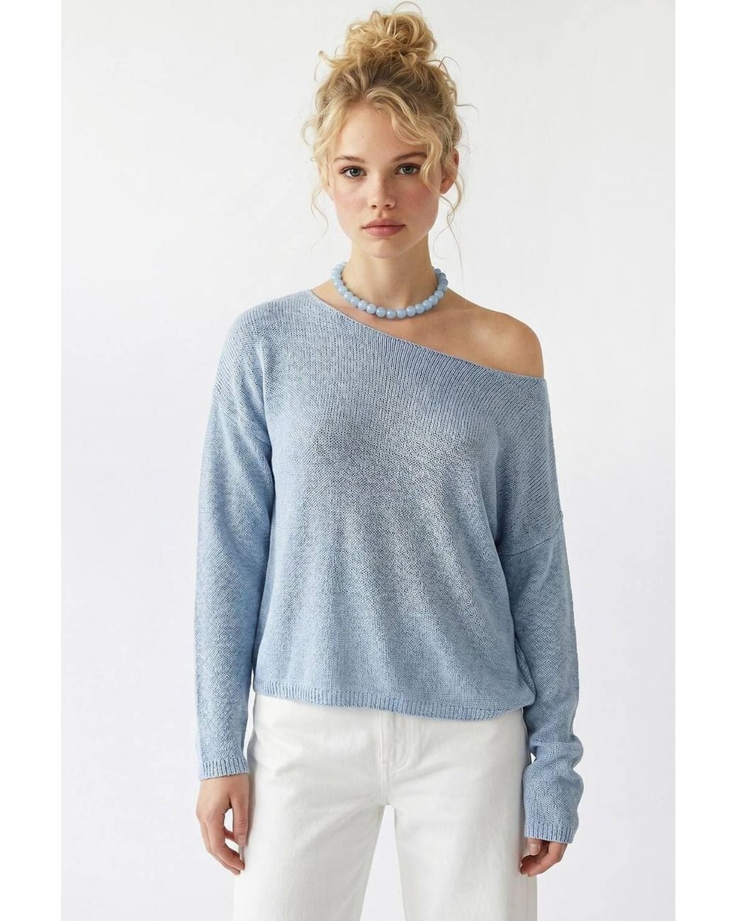 MixRay Blue Oversized Boat Neck Knit Sweater