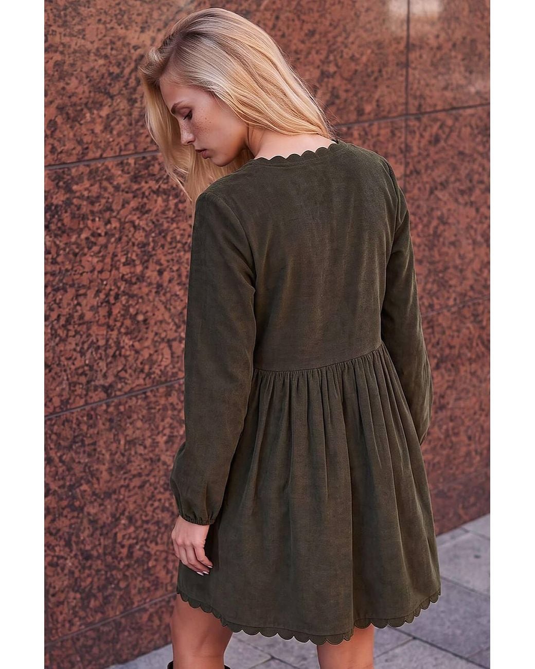 D.u.s.k Brown Scallop Edge Corduroy Dress