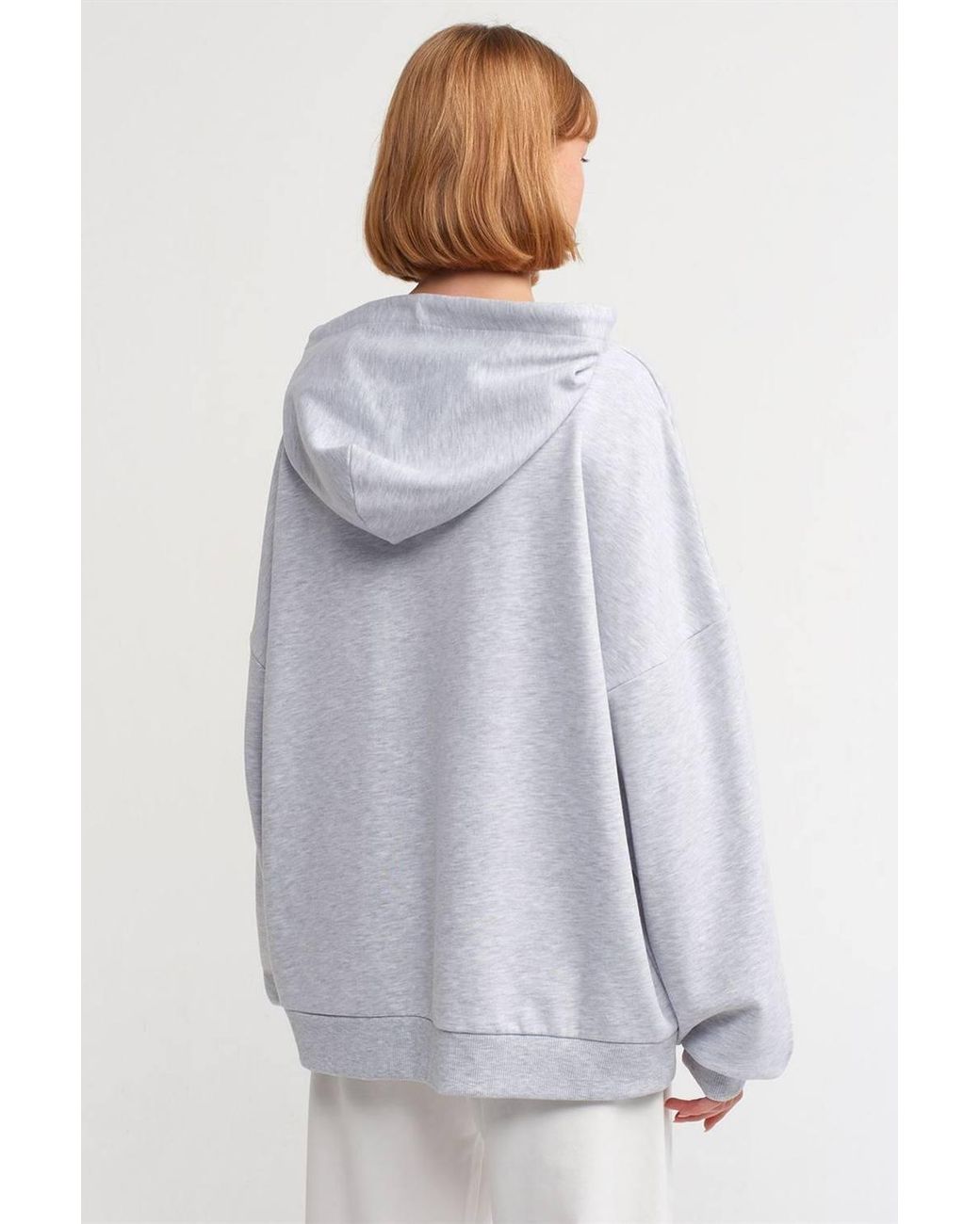 Dilvin White Oversized Cotton Hooded Sweatshirt