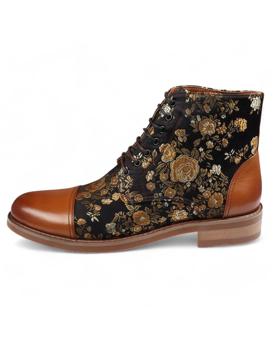 Infinity Leather Brown Floral Print Leather Oxford Ankle Boots for men