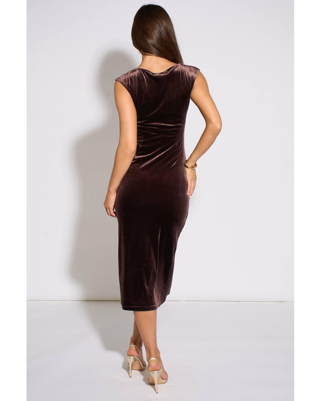Gini London Brown Velour Hardware Detail Midi Dress