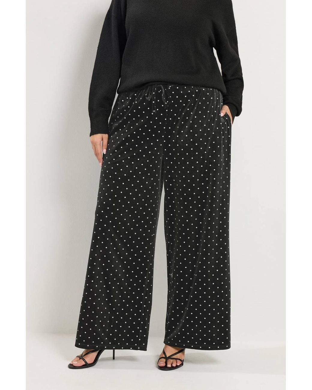 Yours Black Polka Dot Metallic Wide Leg Trousers
