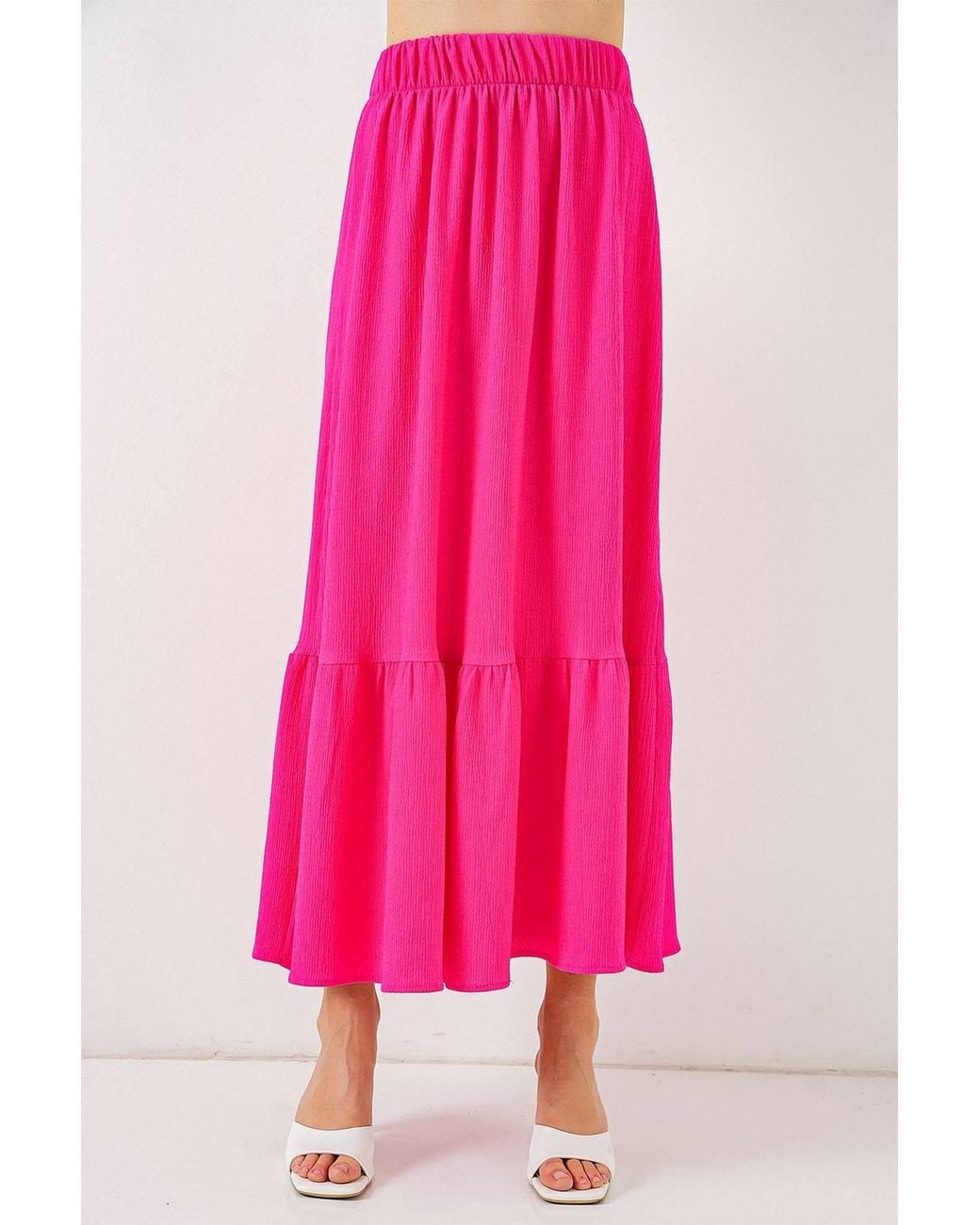 Bigdart Pink Textured Maxi Knit Skirt With Elastic Waist