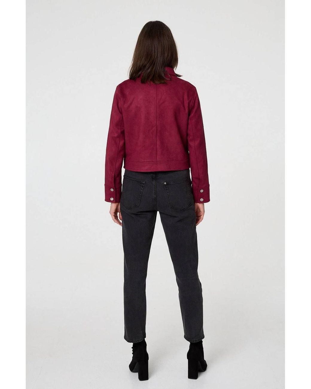 Izabel London Faux Suede Cropped Collared Jacket