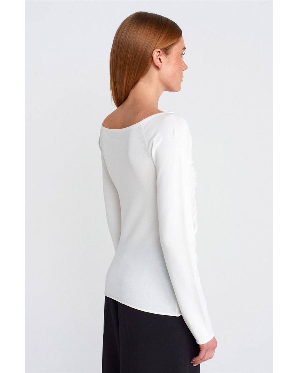 Dilvin White Slim Fit Ribbed V-Neck Sweater