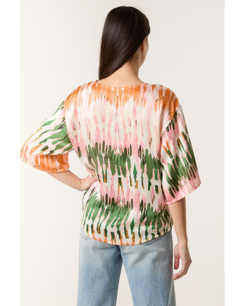 Blue Vanilla Multicolor Multi Short Sleeve Slip On V-Neck Top