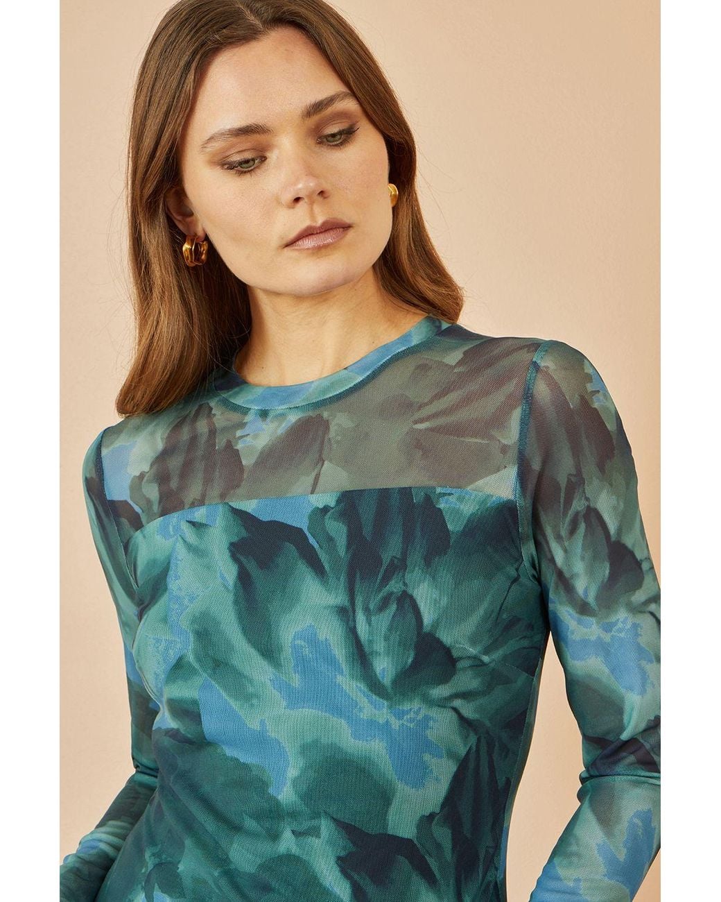 Yumi' Blue Floral Mesh Top