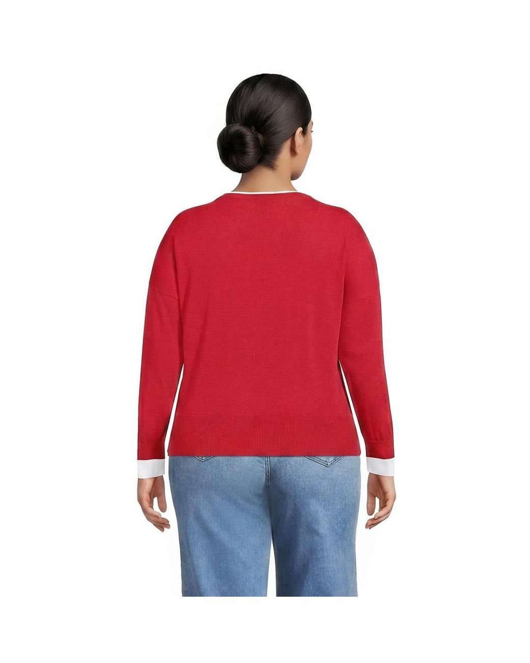 Lands' End Red Plus Double Trim Cotton Jumper