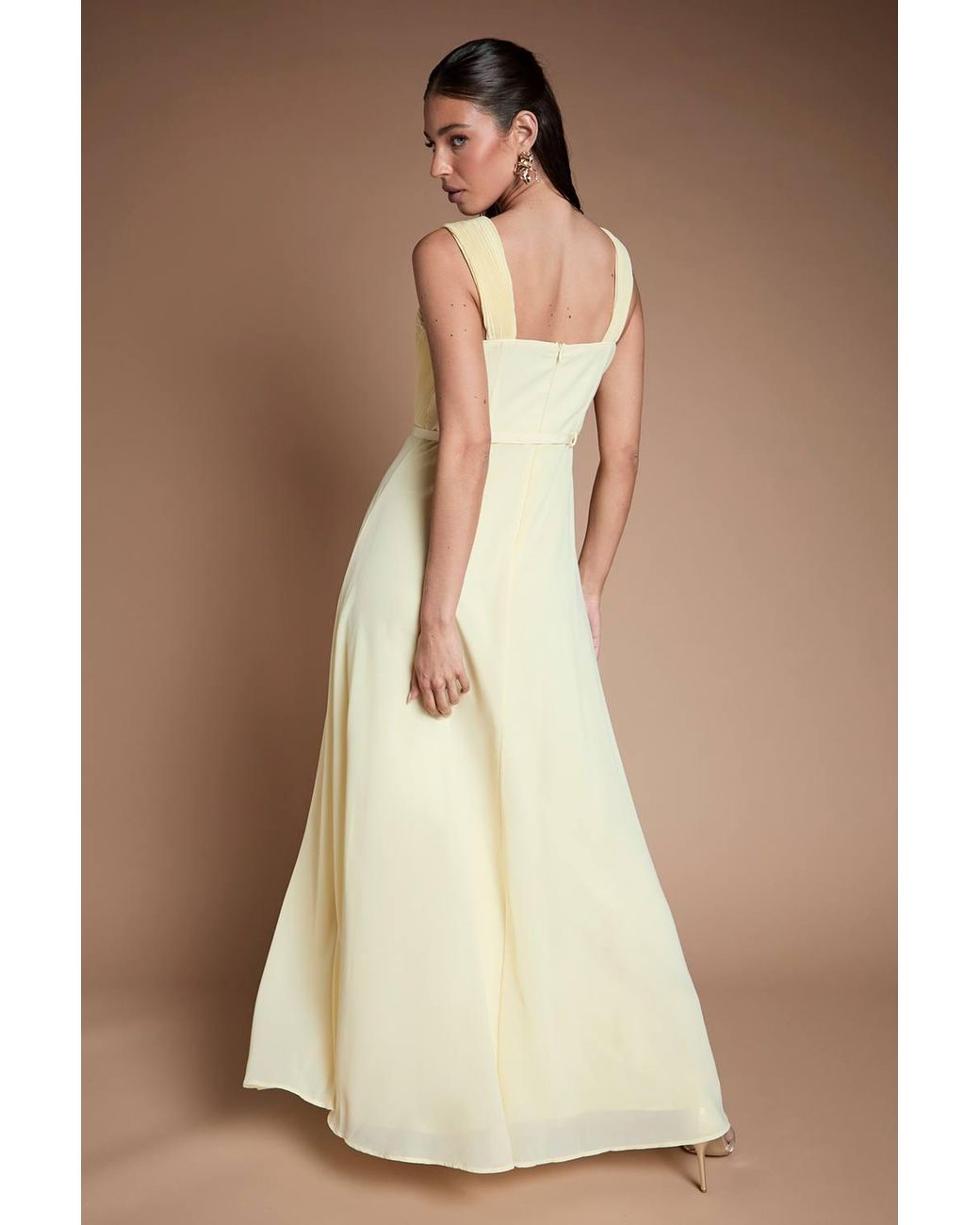 Coast Natural Pleated Chiffon Tie Sleeve Bridesmaid Maxi Dress