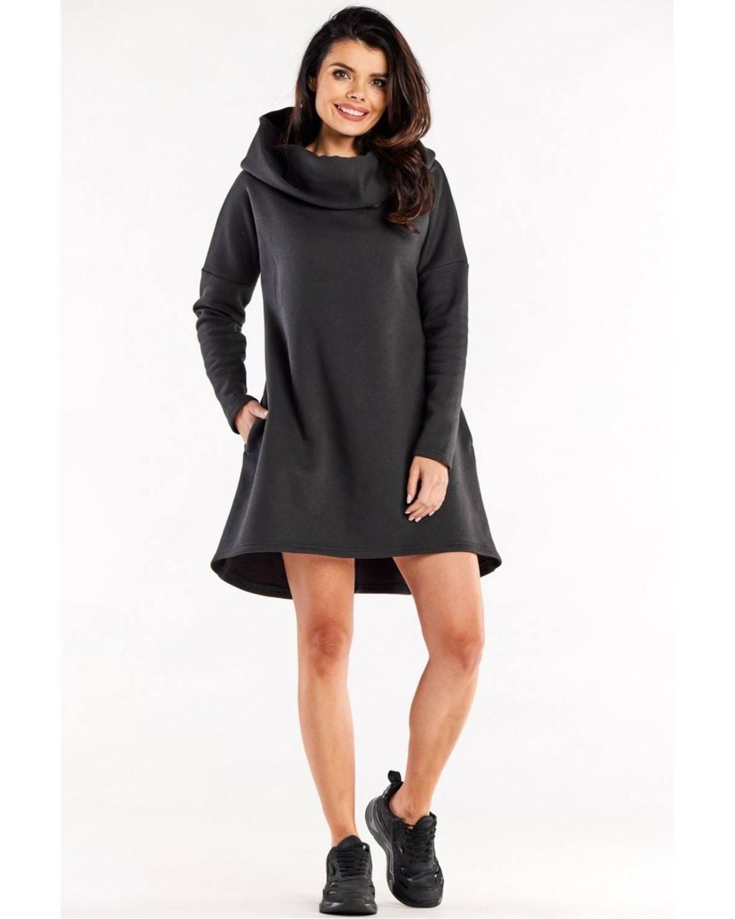 Love Lace Black Everyday Hooded Long Sleeve Trapeze Dress