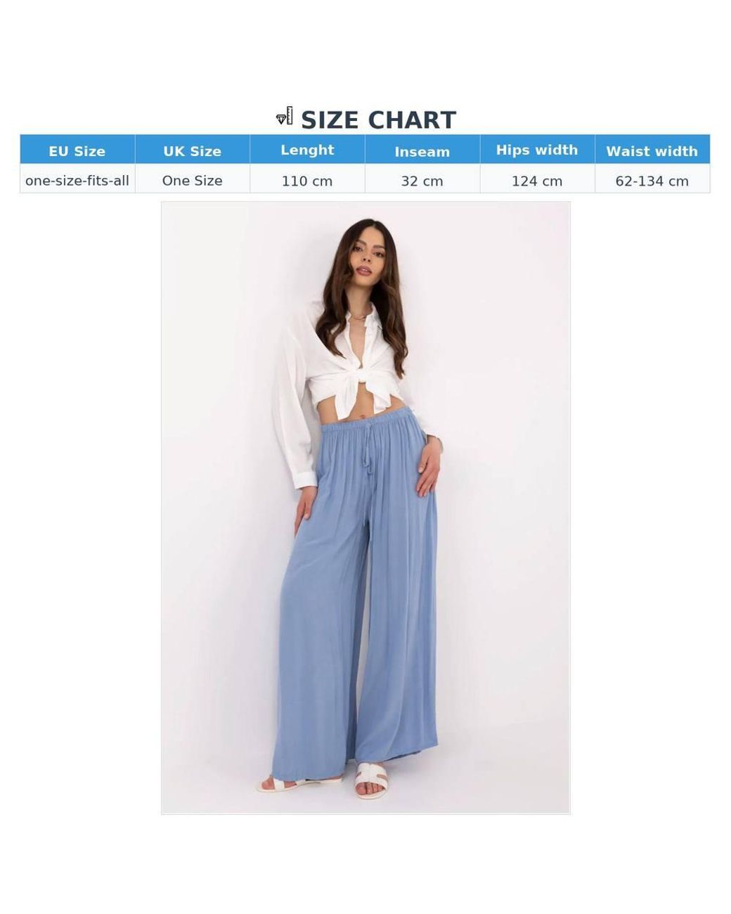 Love Lace Blue Viscose High Waisted Lightweight Wide Leg Trousers