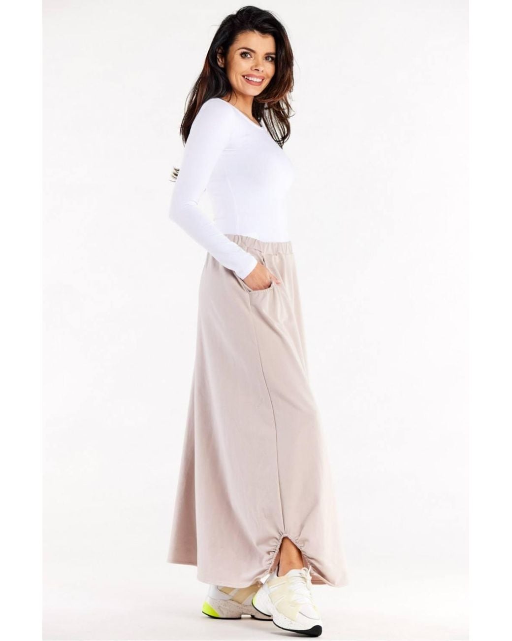 Love Lace Pink Trapeze Long Skirt With Pockets & Cutouts