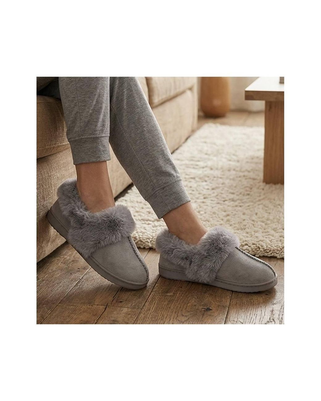 Pavers Gray Luxury Faux Fur Full Slippers