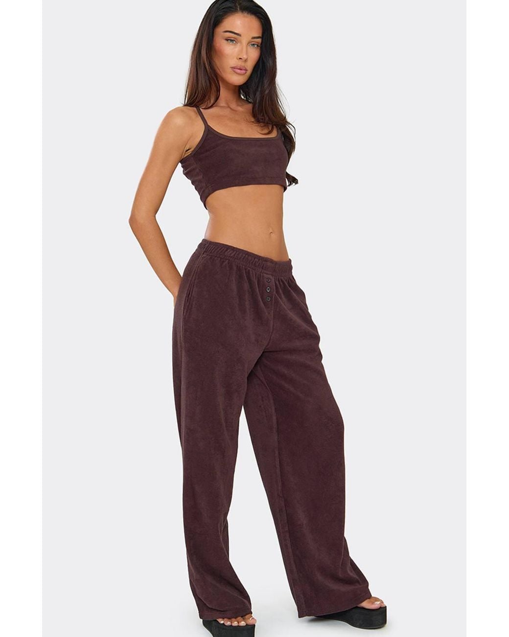 EGO Red Wide Leg Button Low Rise Joggers