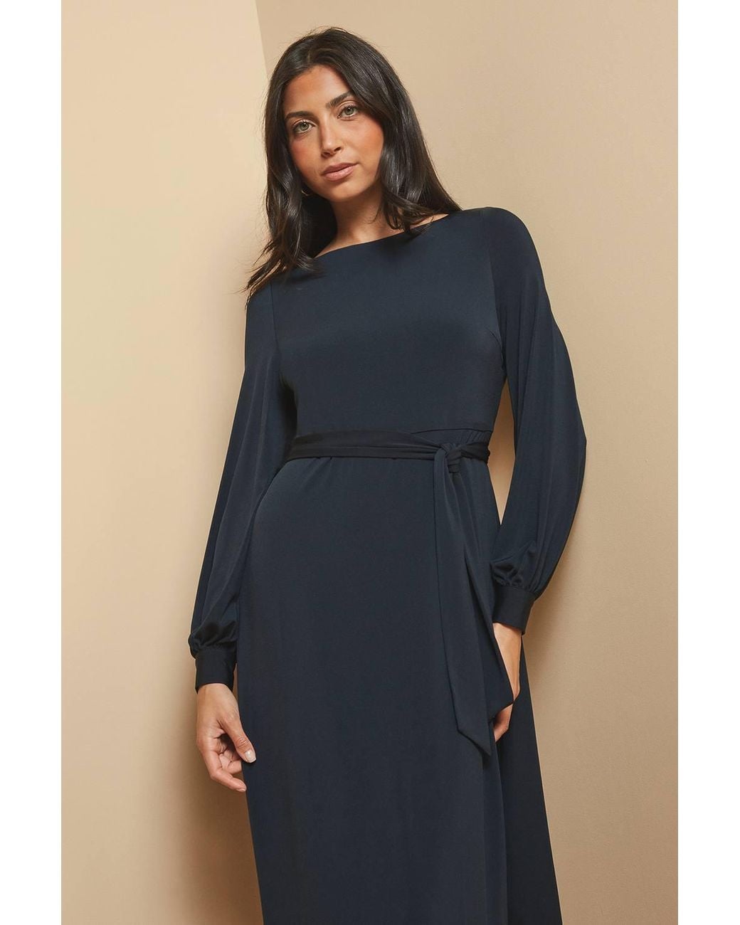 Wallis Blue Jersey Belted Midi Dress