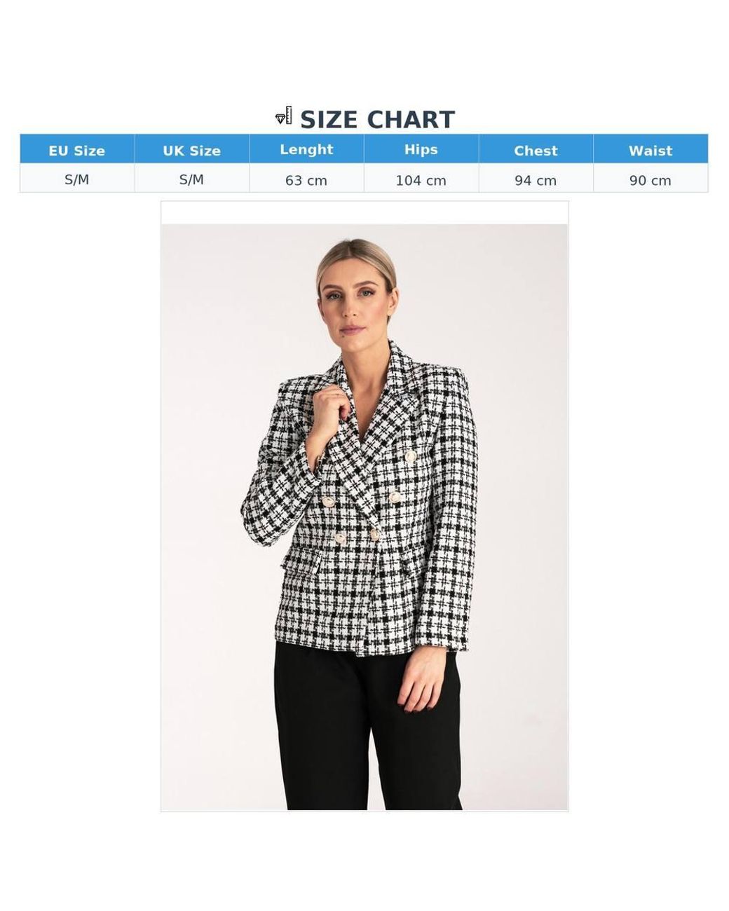 Love Lace White Cotton Check Collared Classic Blazer With Buttons