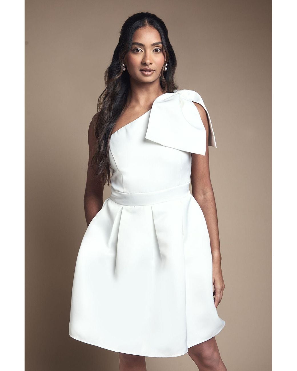 Coast Brown One Shoulder Statement Bow Bridal Mini Dress