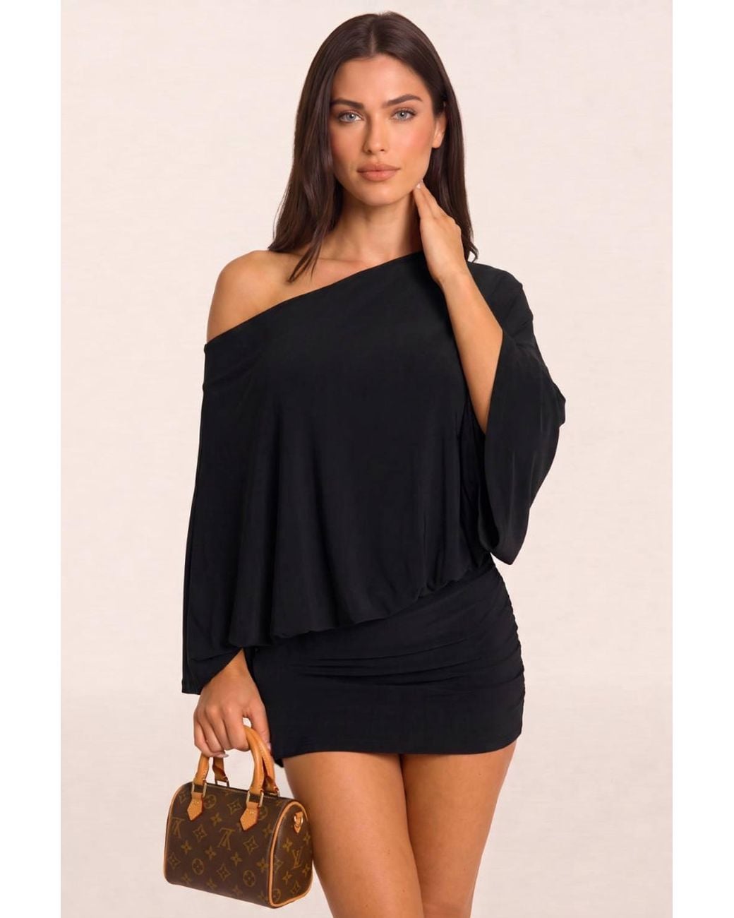 Rebellious Fashion Black Asymmetric Batwing Mini Dress
