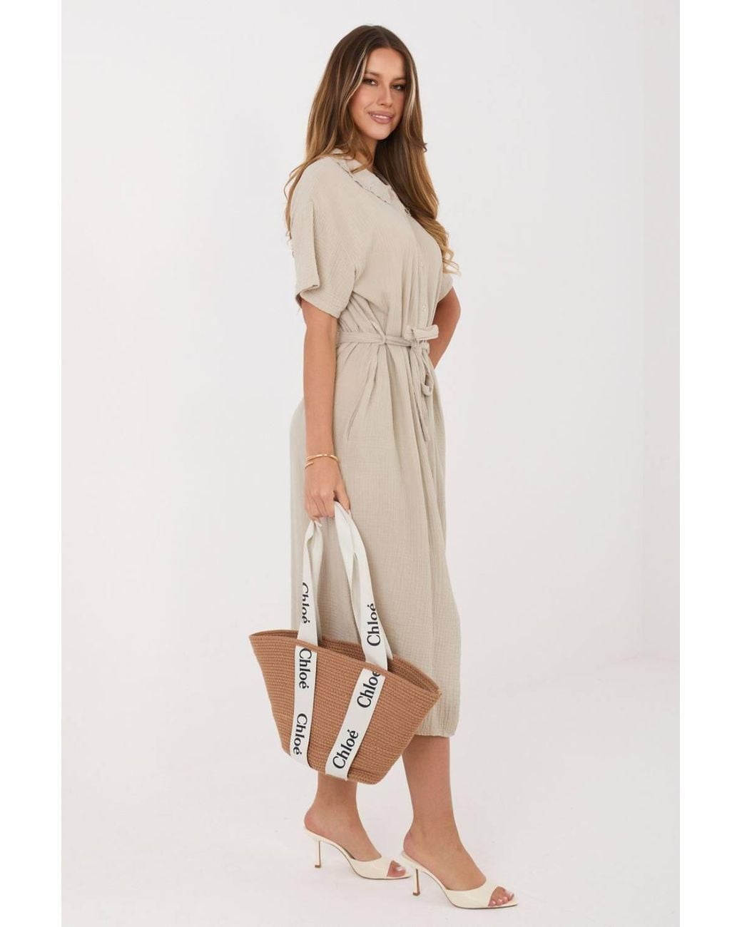 Love Lace Natural Cotton Flared Short Sleeve Shirt Dress