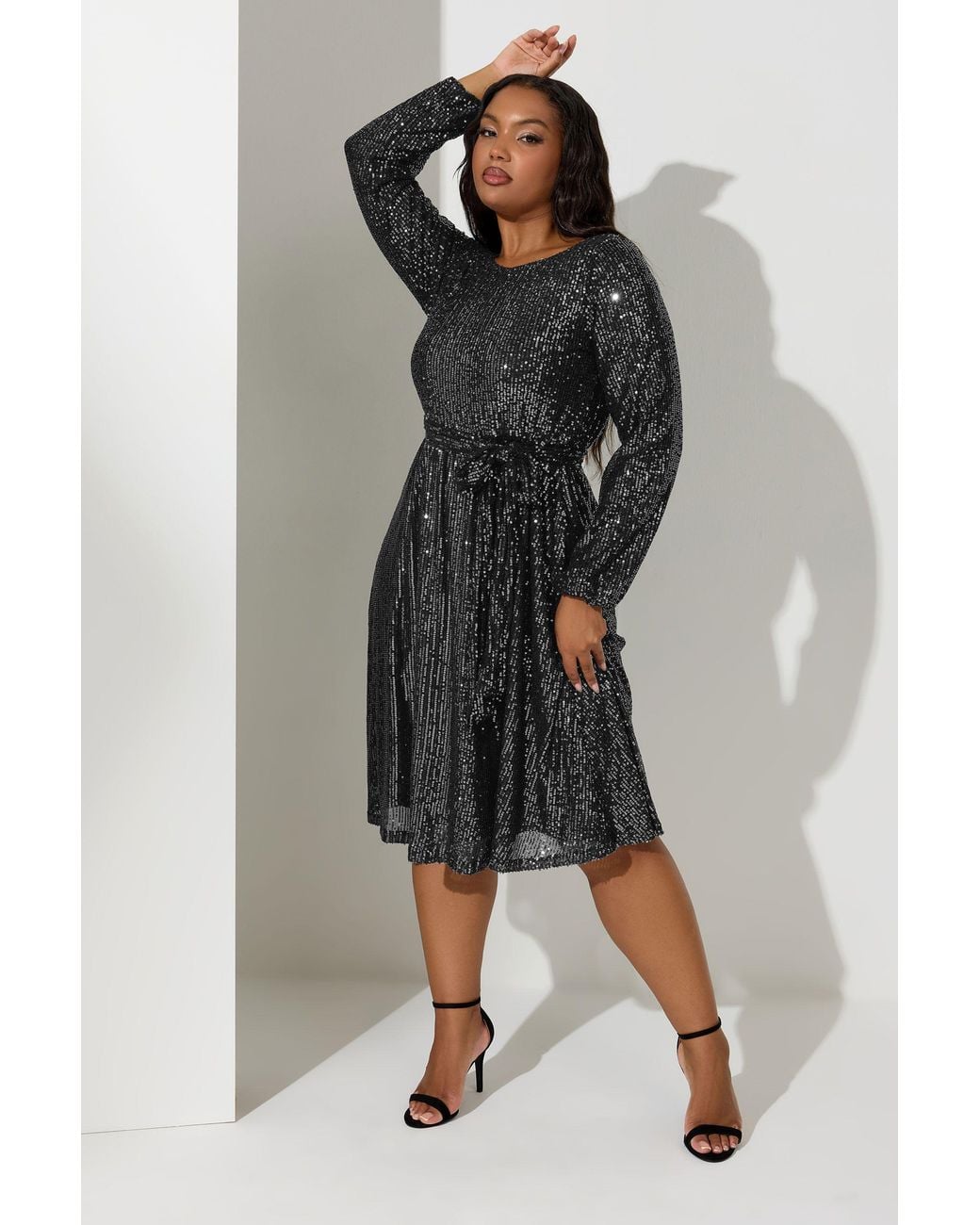 Yours Black Sequin Skater Dress