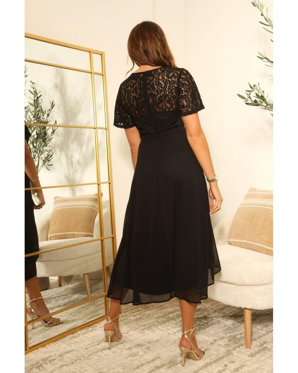 Double Second Natural Lace Wrap Front High Low Hem Dress