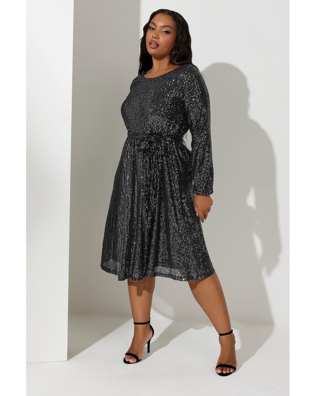 Yours Black Sequin Skater Dress