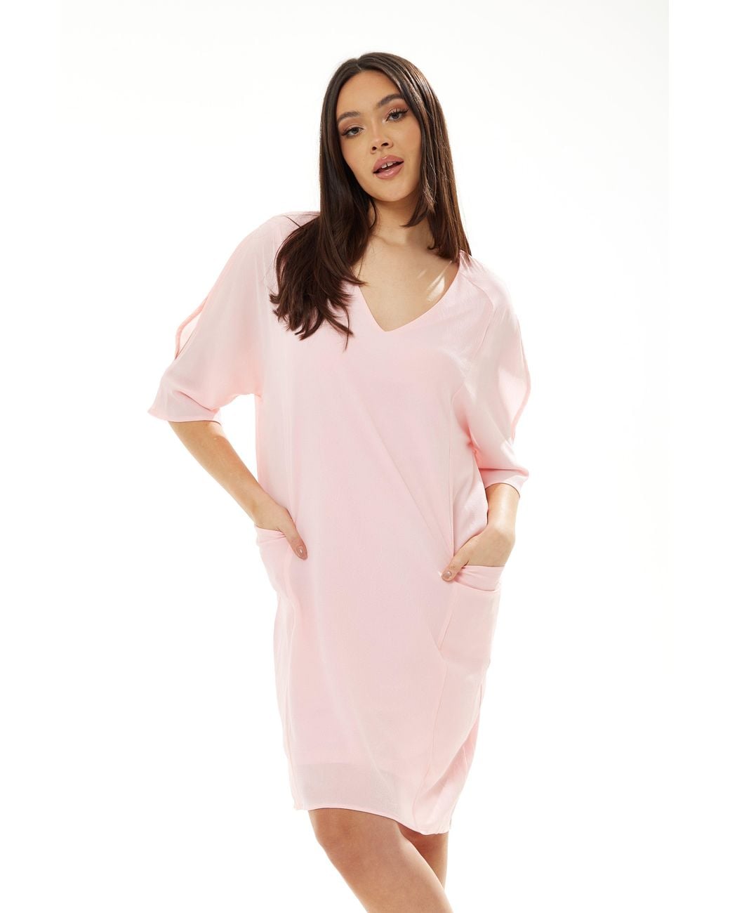 Liquorish Pink Relaxed Fit Midi Dress With Pockets