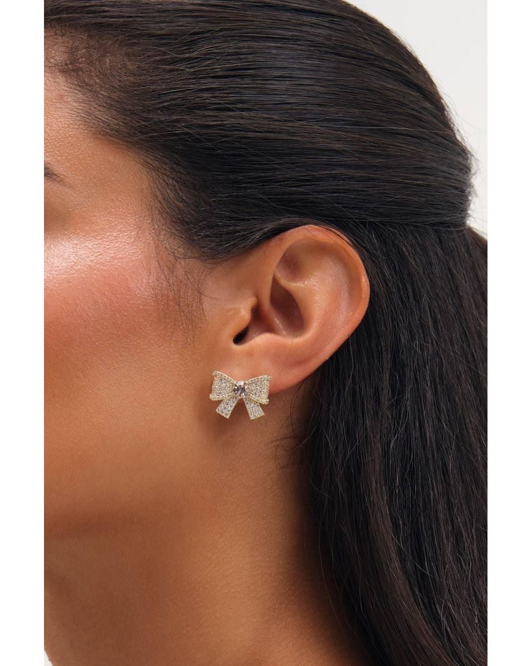 Jon Richard Metallic Plated & Pave & Crystal Bow Earrings