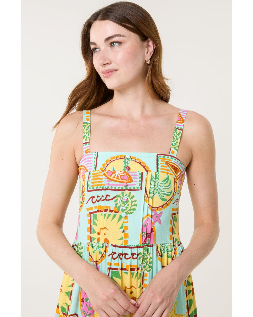 Blue Vanilla Multicolor Multi Sleeveless Square Maxi Dress