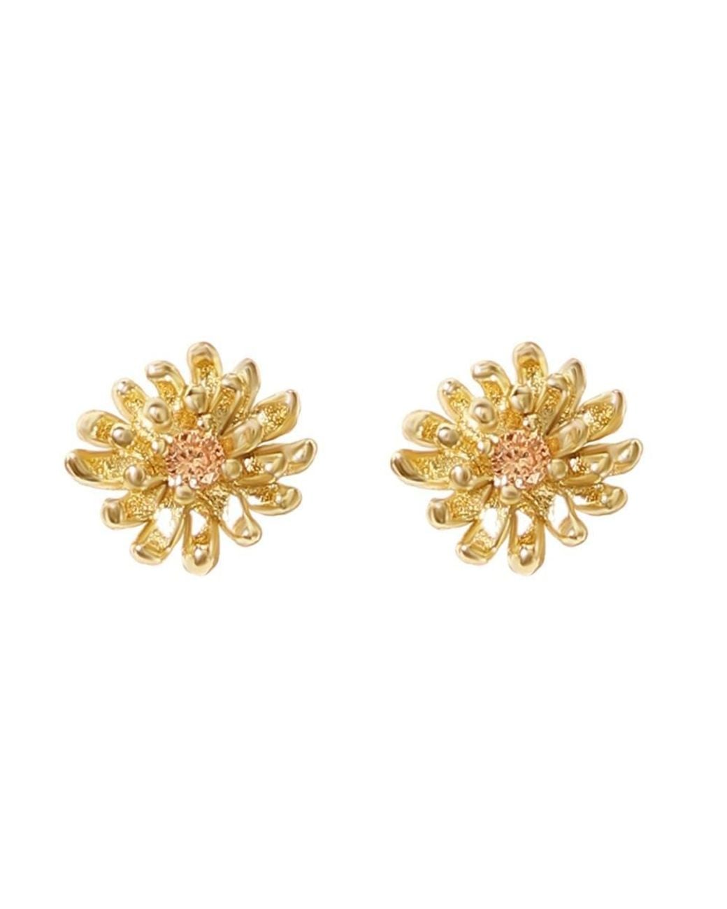 Harfi Metallic Citrine November Birthstone Chrysanthemum Birthflower Earrings