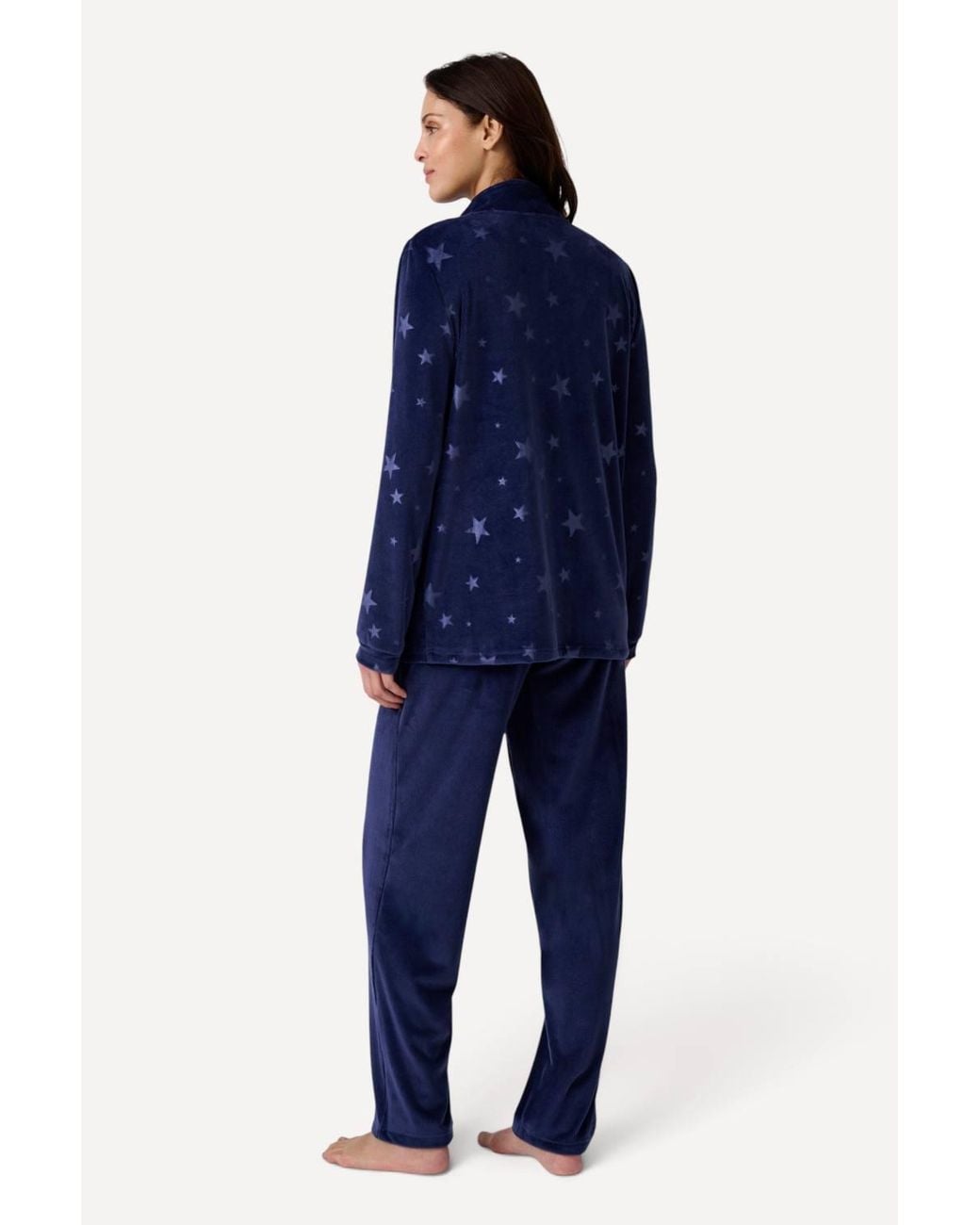 DAMART Blue Thermal Velour Star Print Zip-Neck Pyjamas
