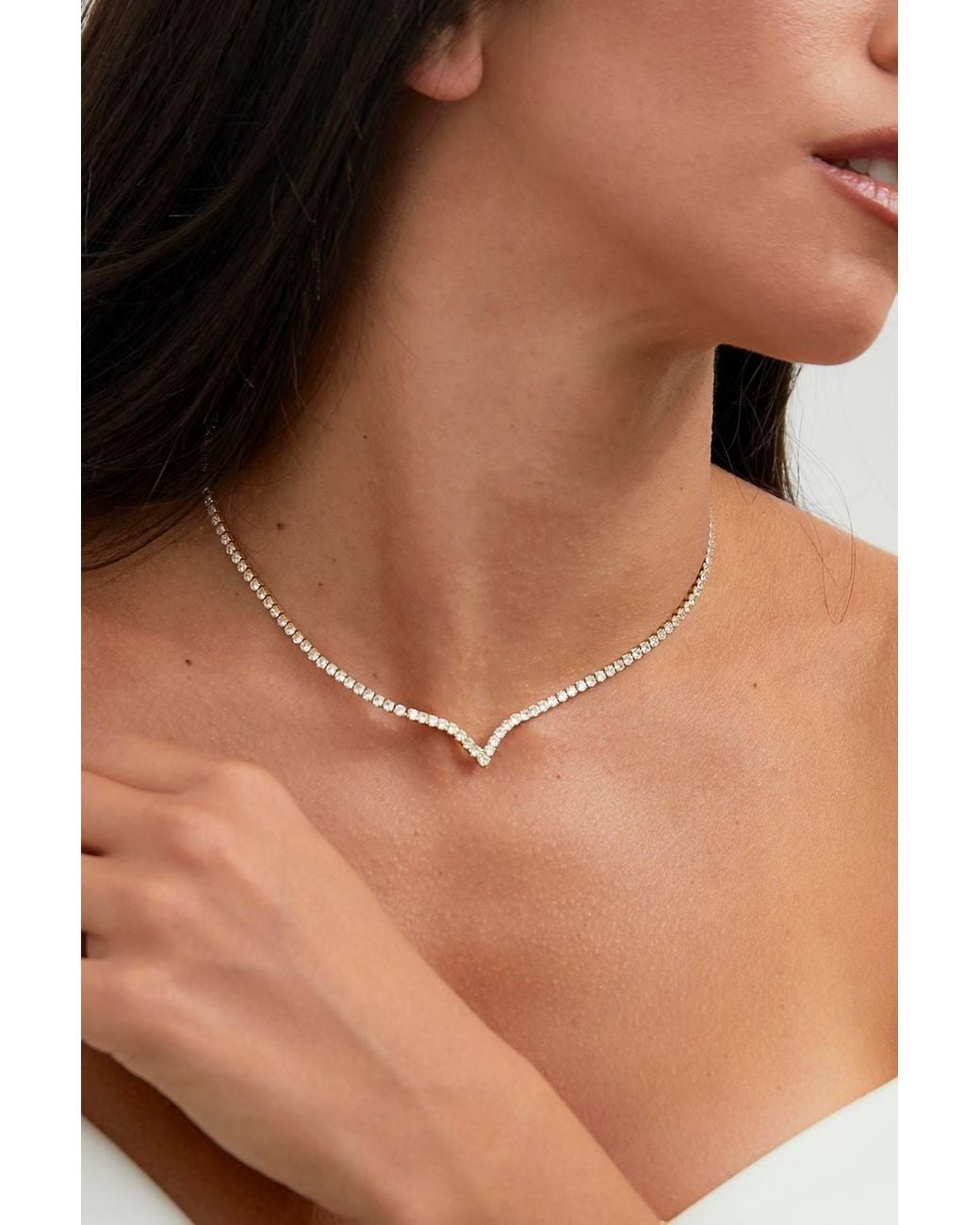 Linzi Natural Evermore V-Shape Tennis Necklace