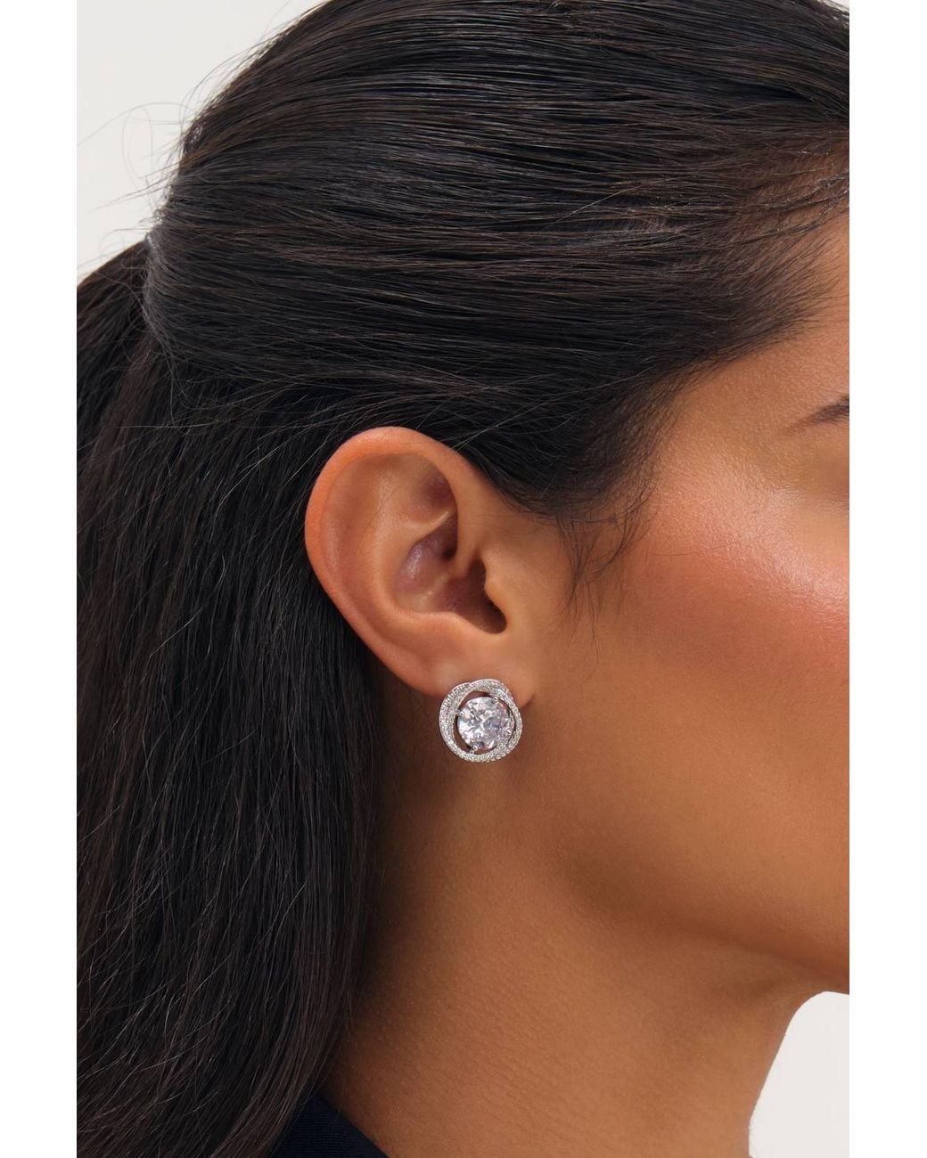 Jon Richard Blue Rhodium Plated Cubic Zirconia Twist Halo Stud Earrings