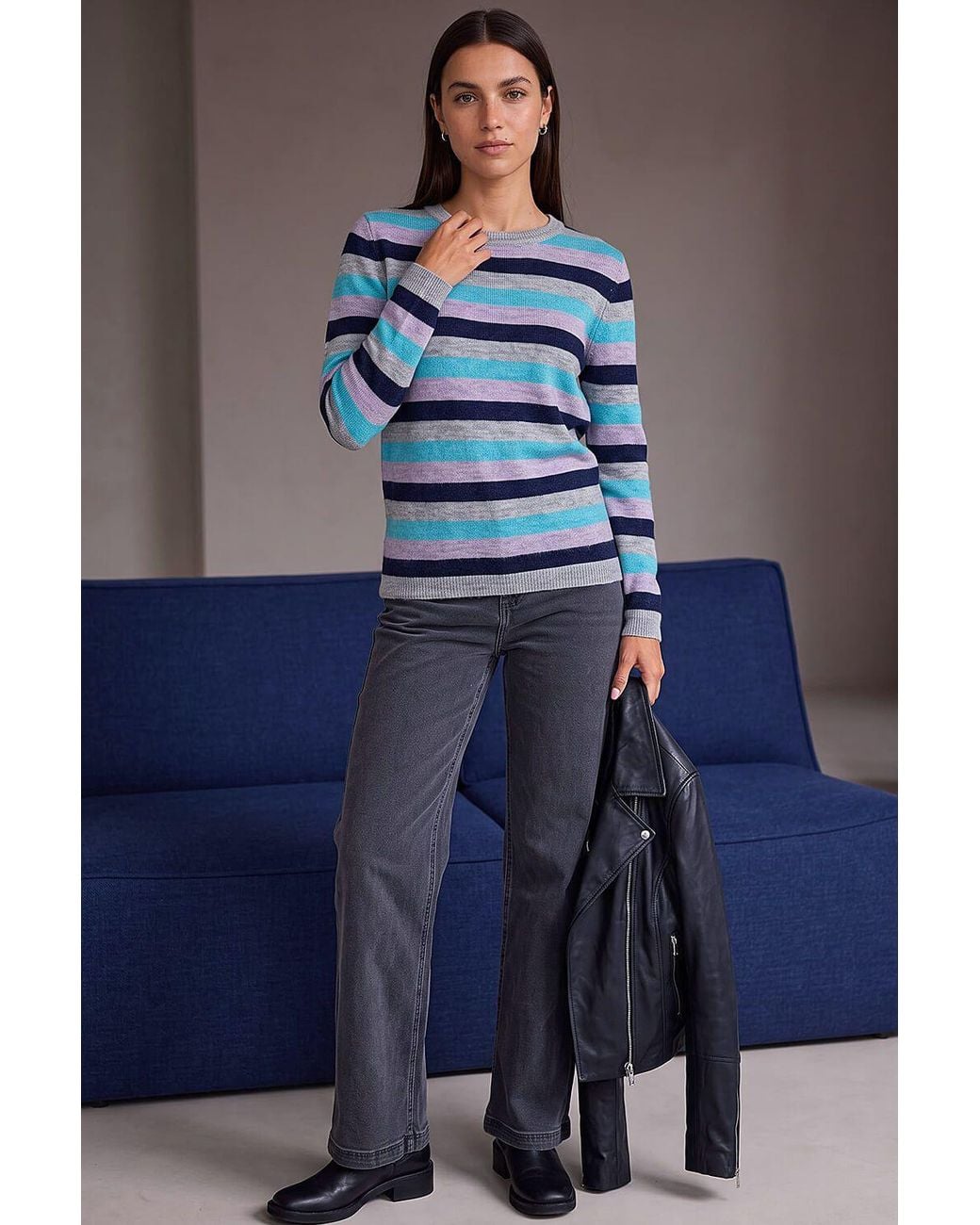 Roman Blue Stripe Soft Knit Jumper