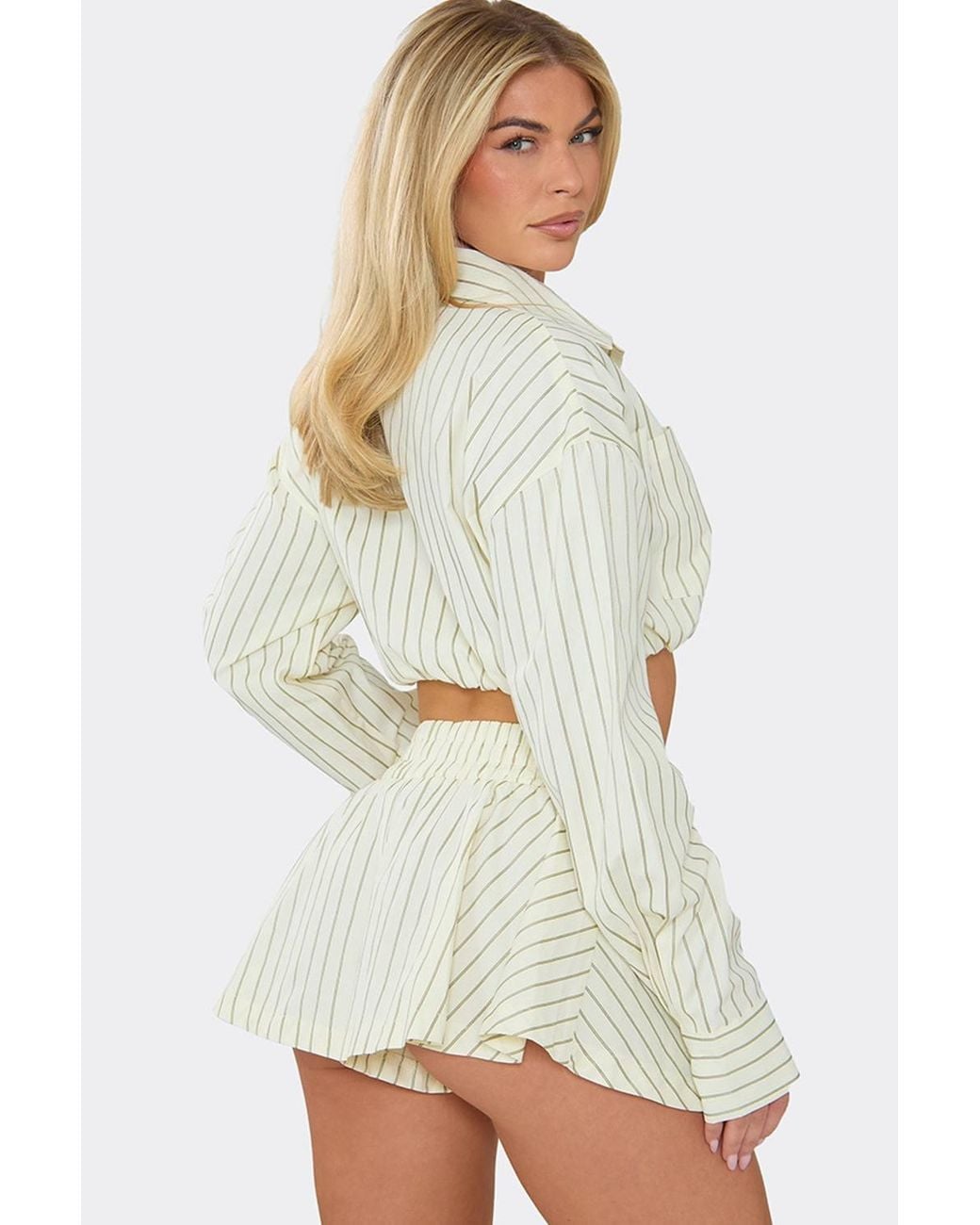 EGO White Button Up Pinstripe Cropped Skirt