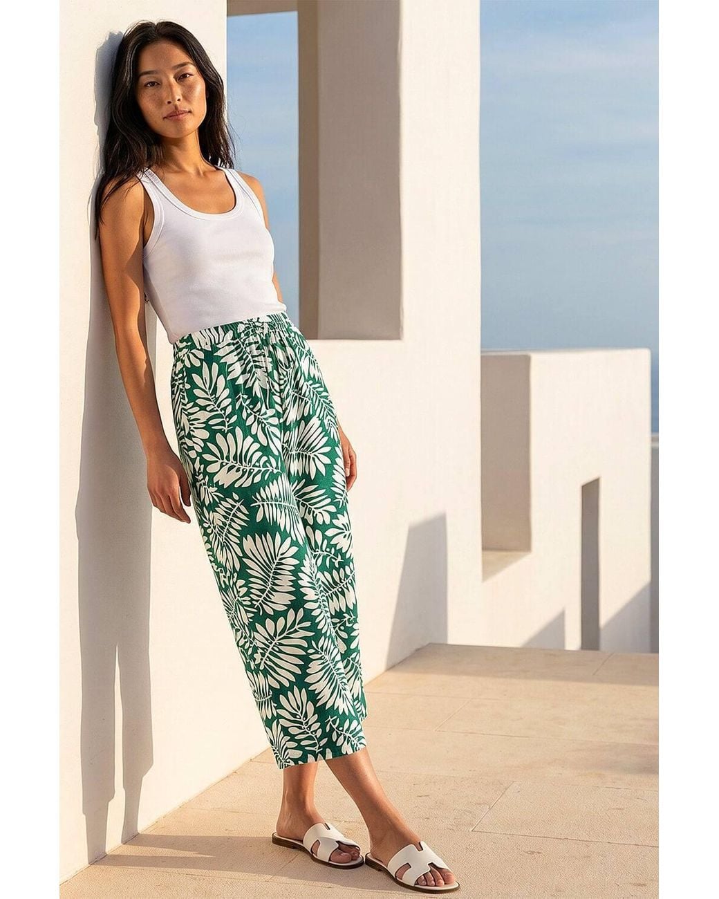Roman Green Petite Cropped Trousers