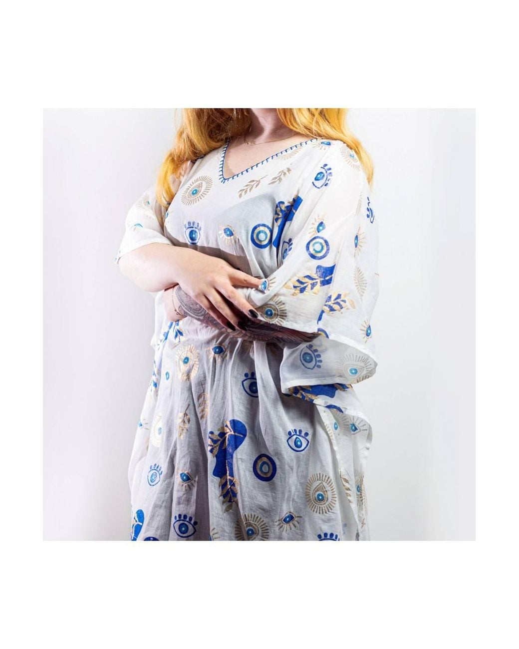 KDMD White Nomad Sari On Med Collection Evil Eye Kaftan