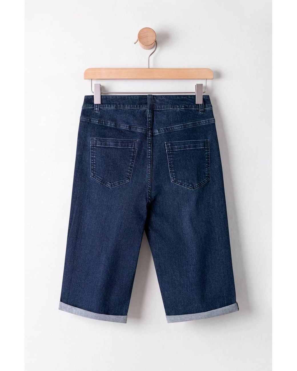 Enorsia Blue Turn Up Knee Length Denim Shorts