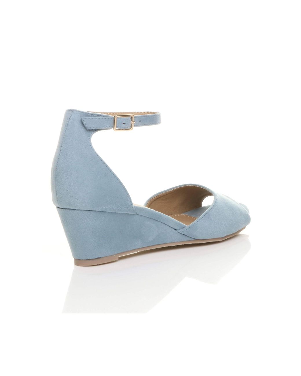 AJVANI Blue Mid Wedge Heel Ankle Strap Sandals