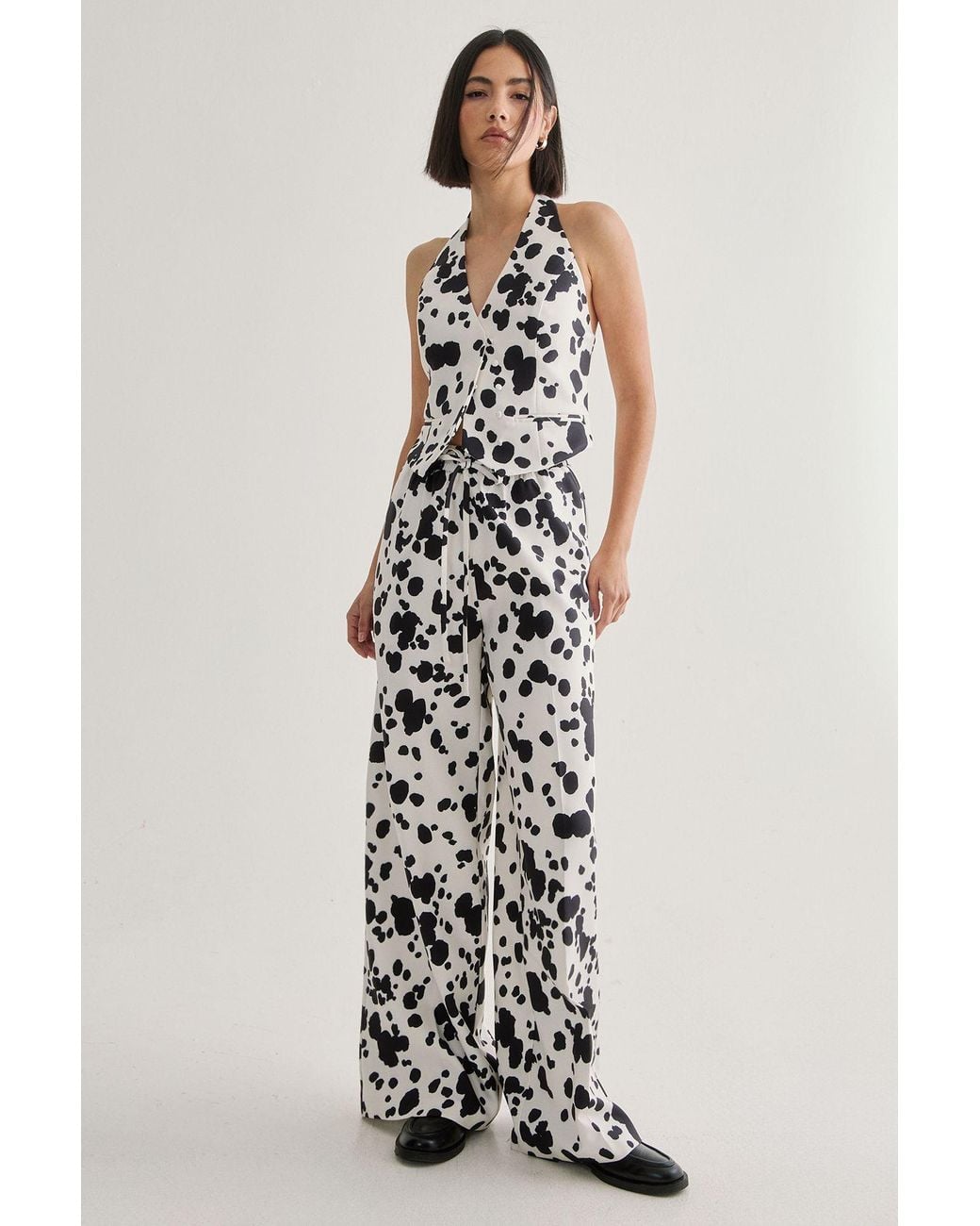 Nasty Gal White Spot Print Tailored Drawstring Waist Trouser