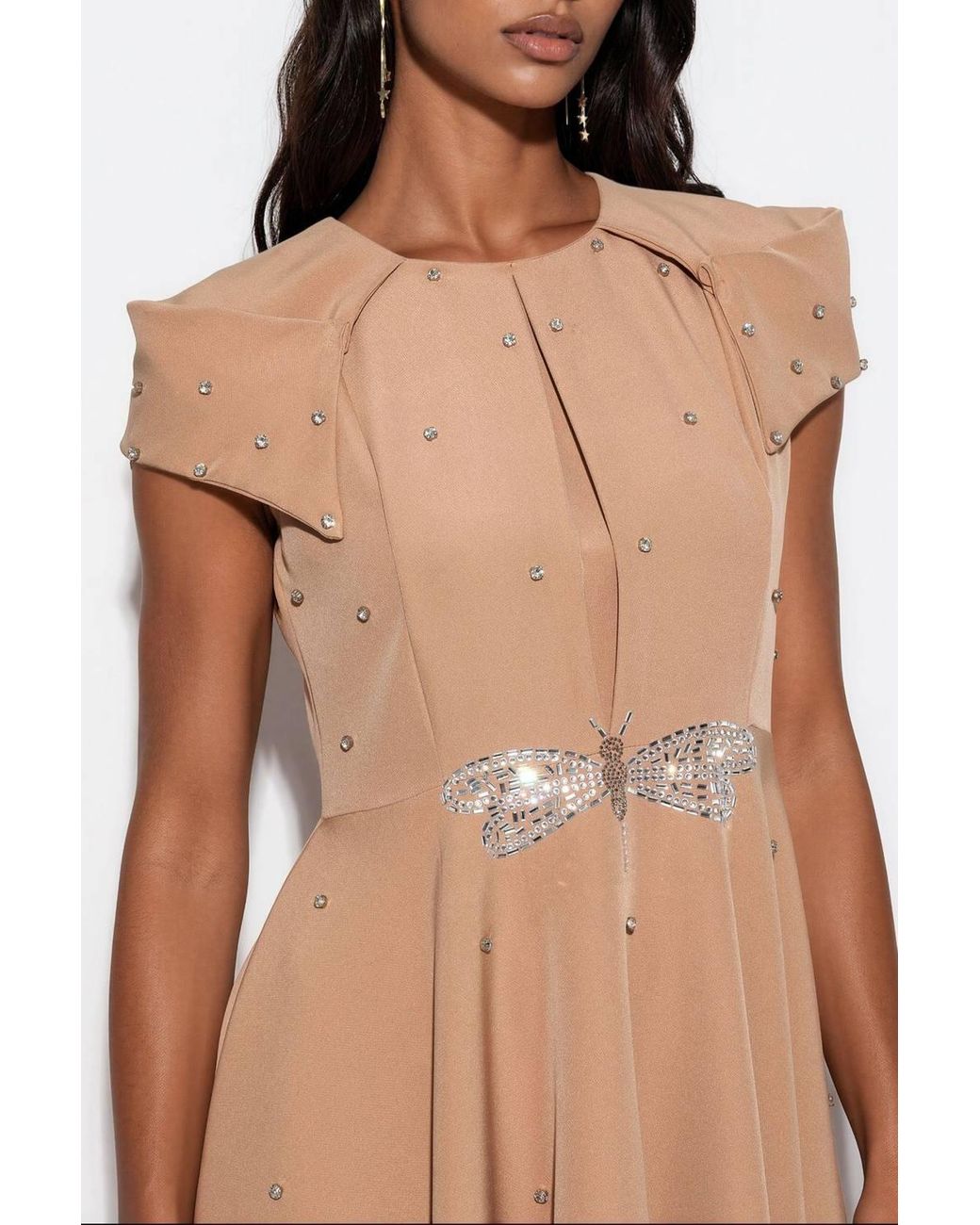 Msn-Collection Natural A-Line Mini Dress With Sequins