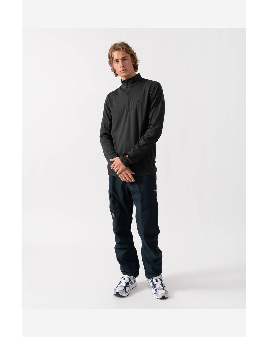 Fjallraven Black Long Sleeve Half Zip Collared T-Shirt for men