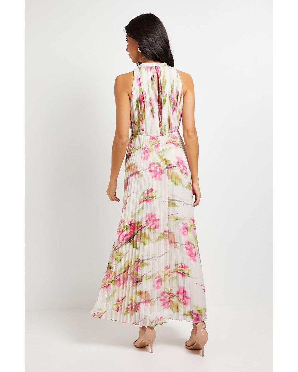 Wallis White Floral Print Pleated Maxi Dress