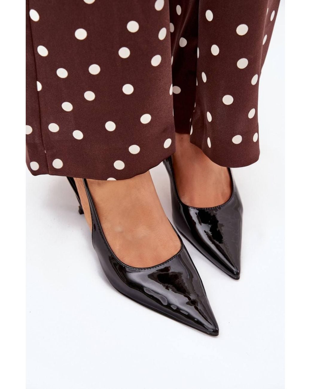 Love Lace Black Polished Pumps With Pointed Toe & Open Heel High Heels