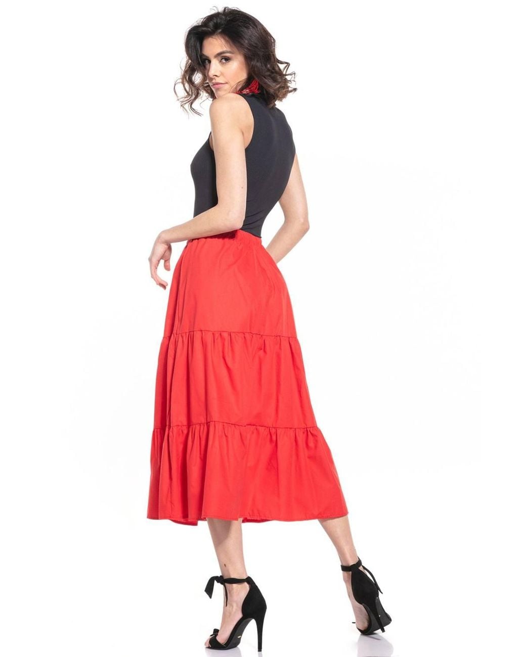 Love Lace Red Airy Cotton Long Skirt With Elastic Waist Style 152900