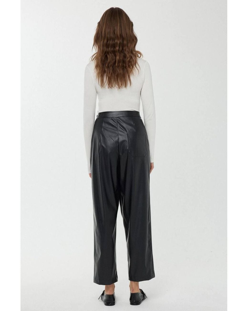 Hiccup Black High Waist Faux Leather Short Leg Pants