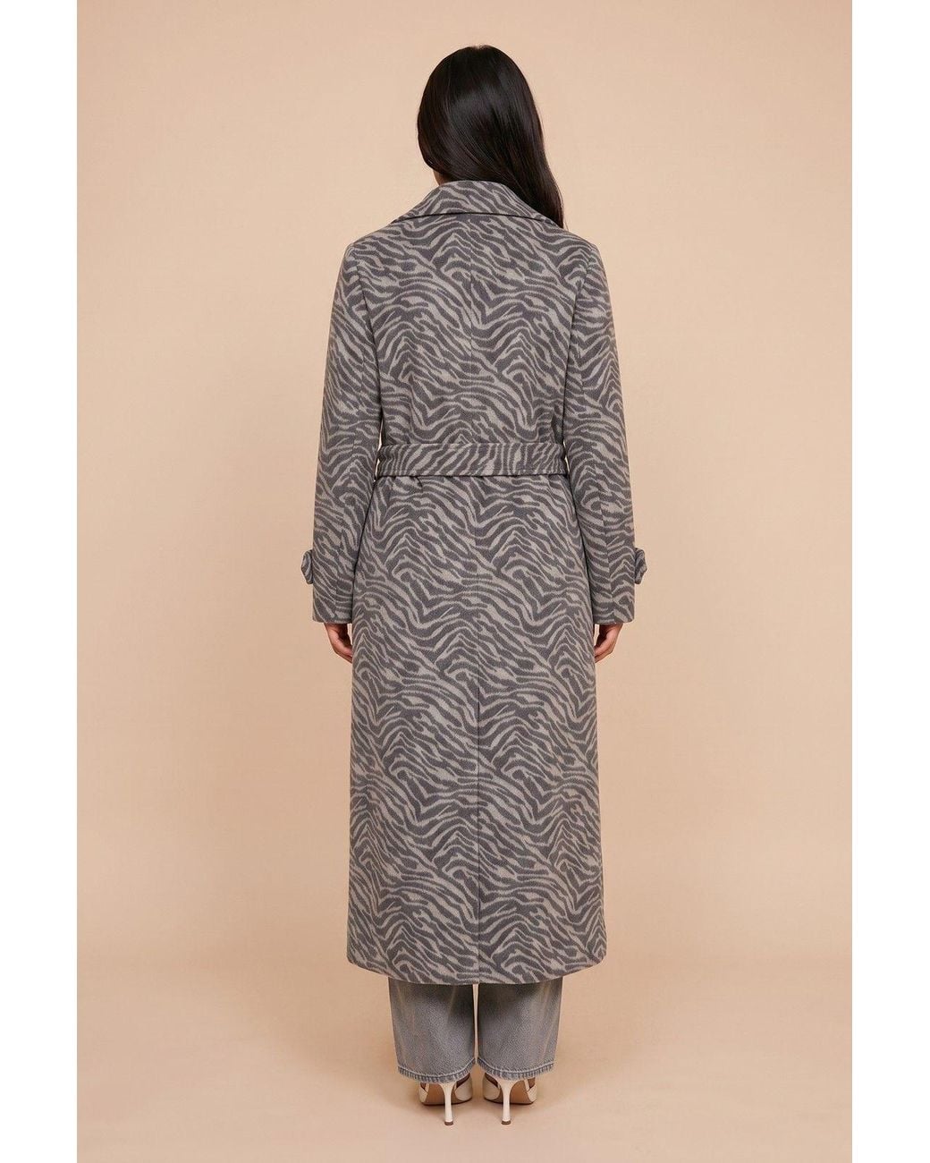Urban Bliss Gray Wool Blend Zebra Formal Coat